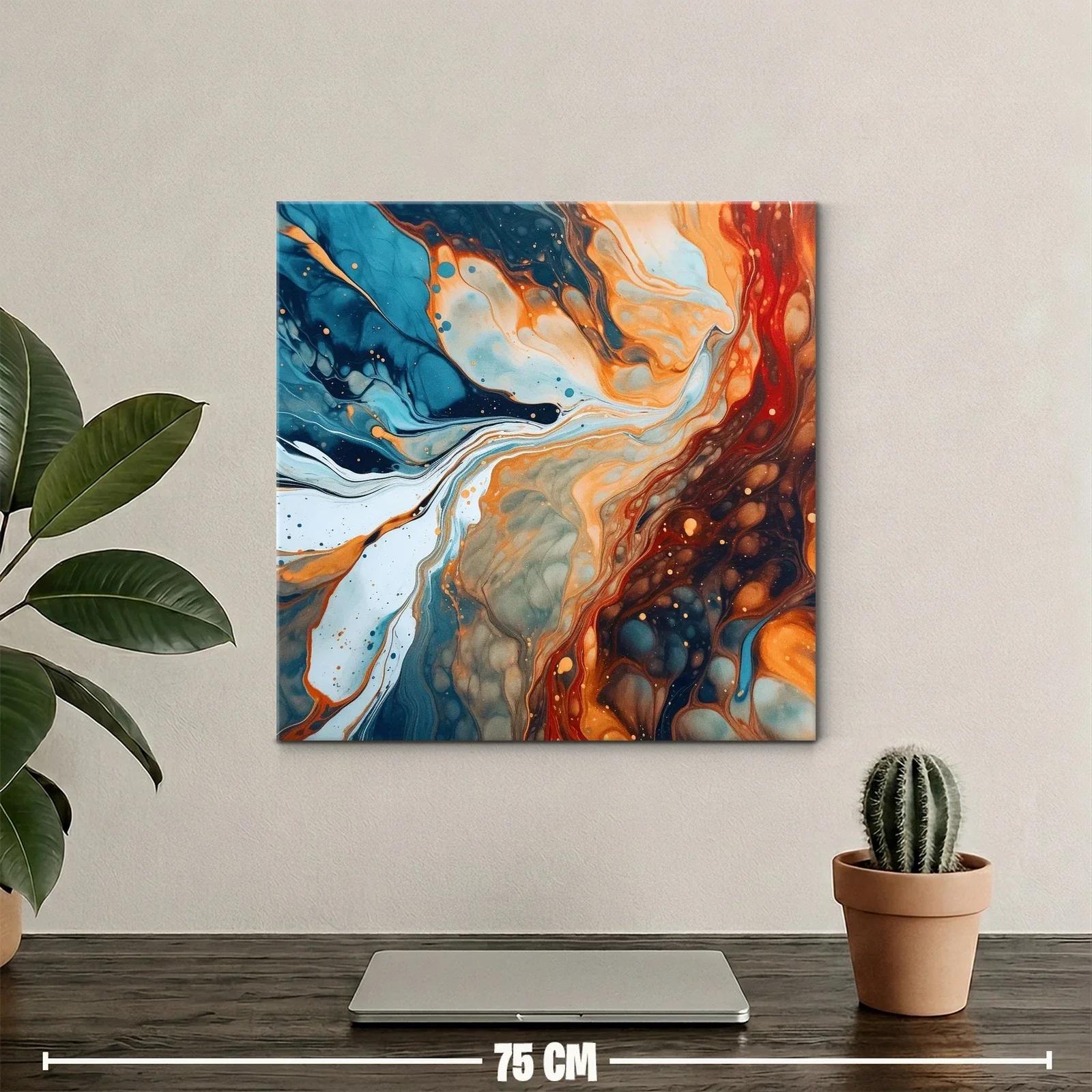 Cuadro abstracto de flujos en tonos azul y naranja intenso — miniatura 2