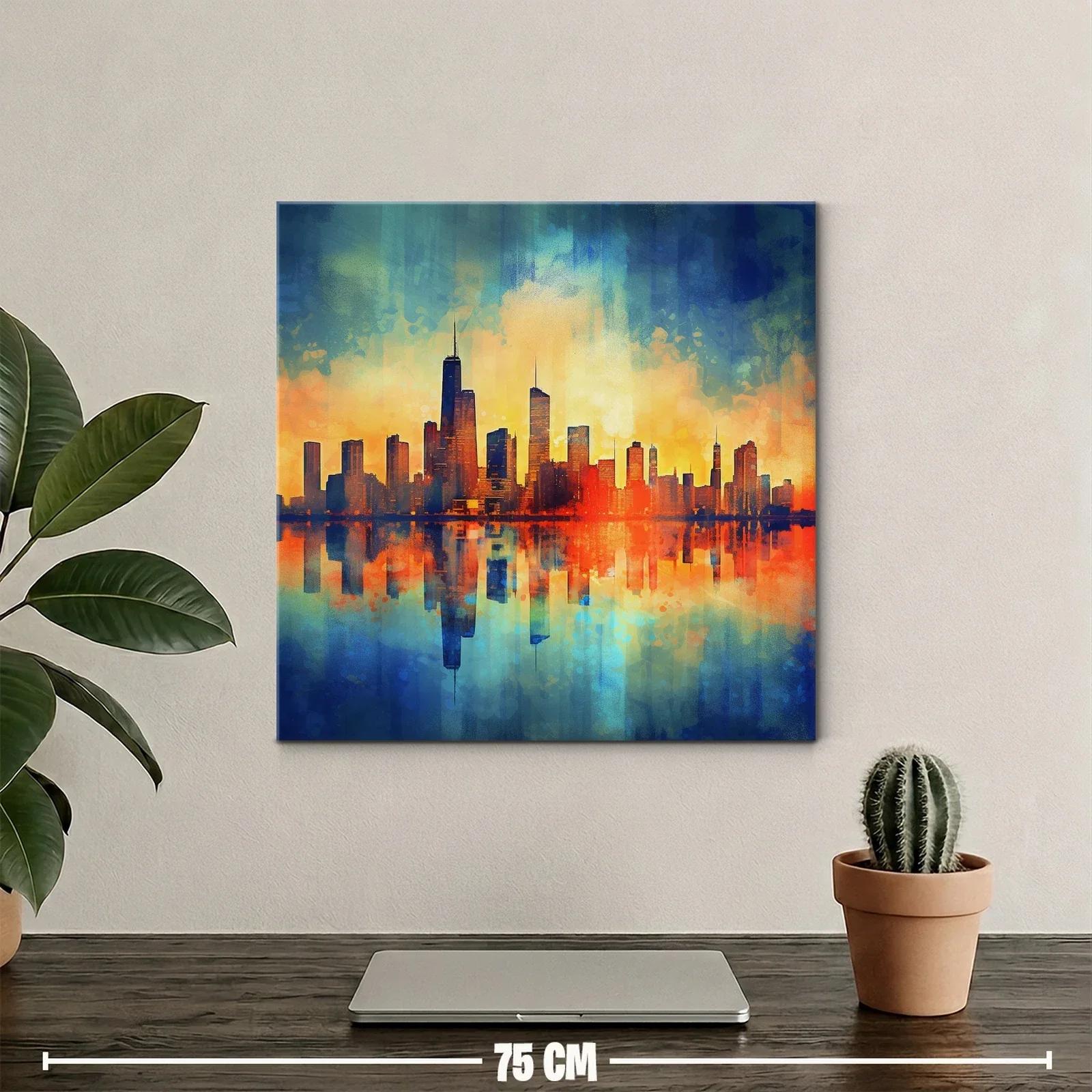 Vibrante paisaje urbano con reflejos al atardecer — miniatura 2