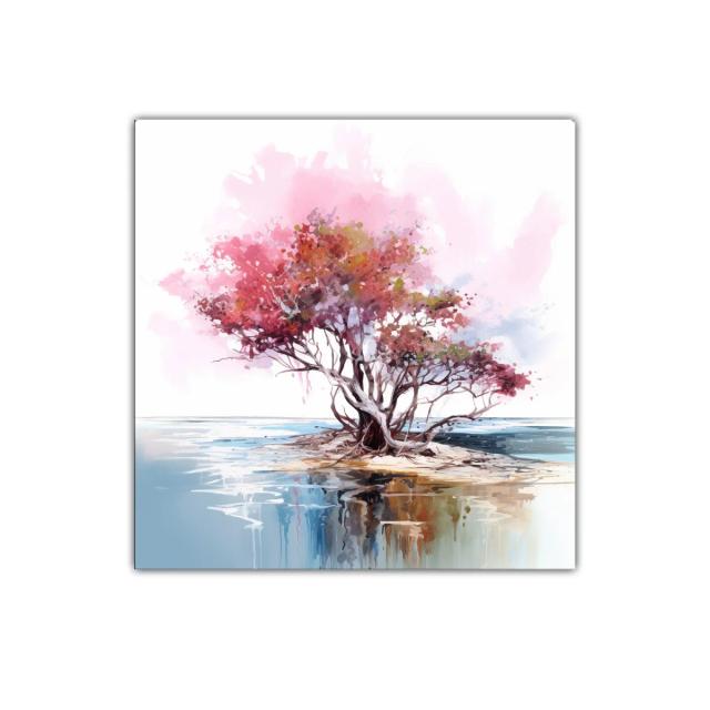 Árbol vibrante con reflejo en agua tranquila