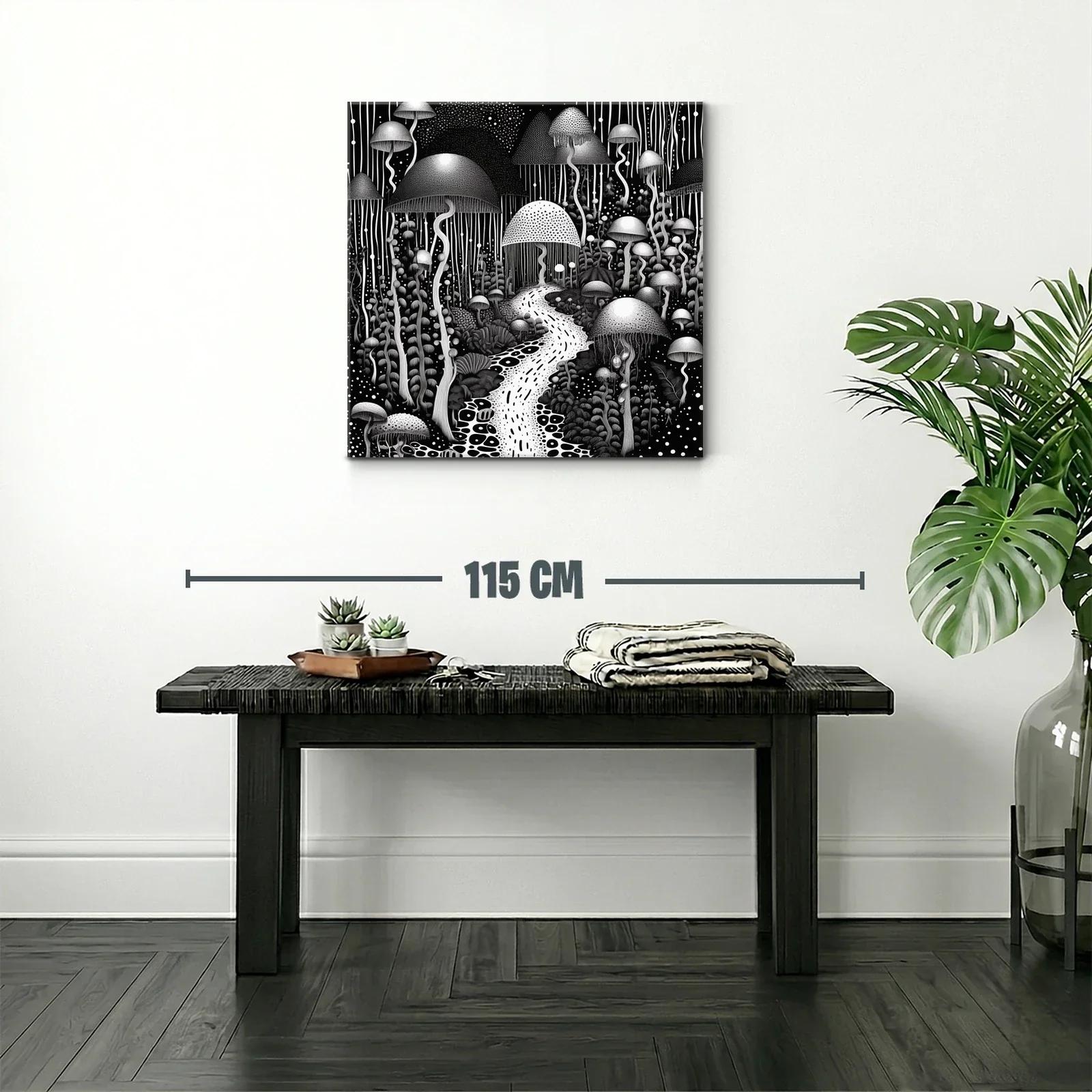 Bosque Onírico de Hongos en Blanco y Negro — miniatura 2