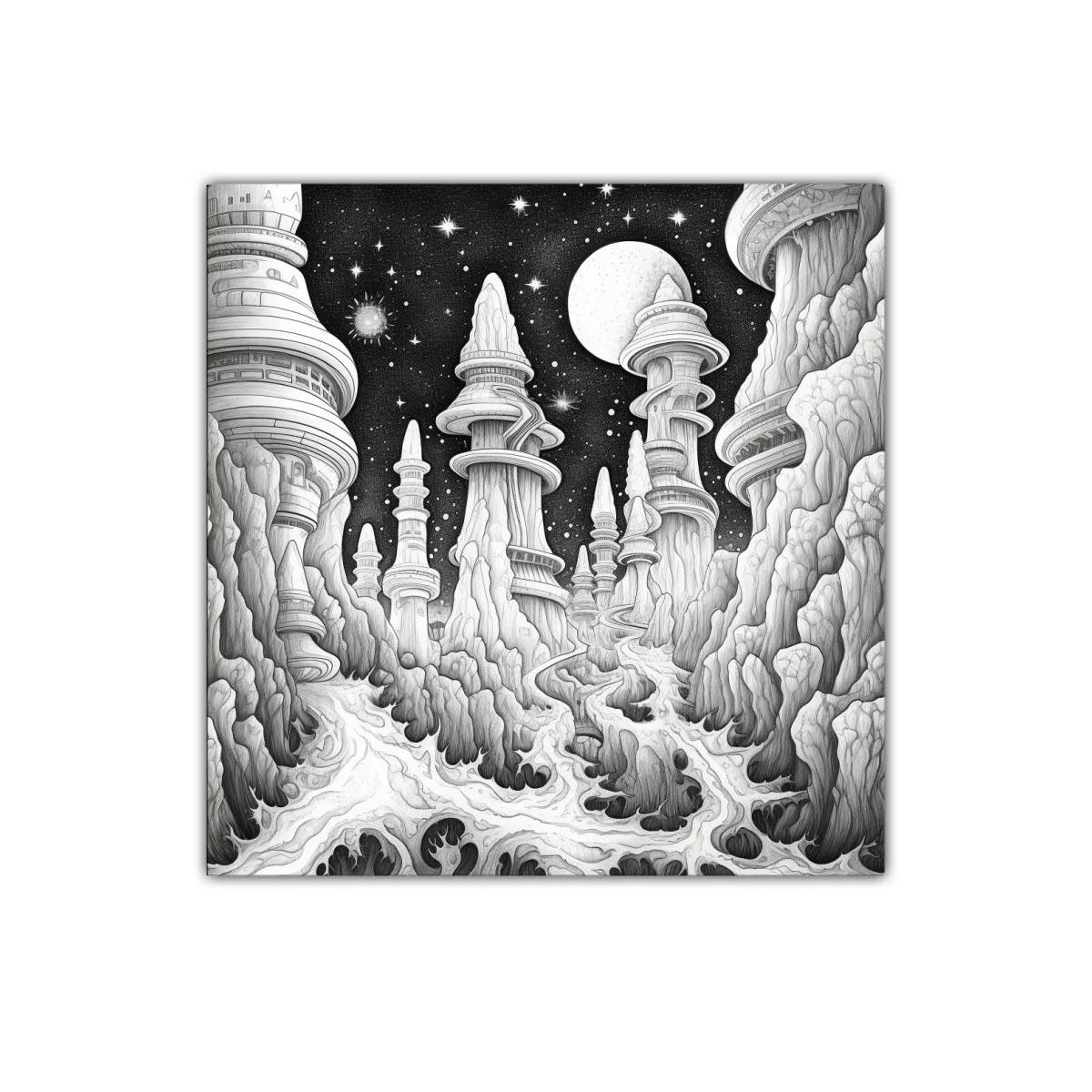 Paisaje futurista de torres imponentes y cielo estrellado — imagen principal