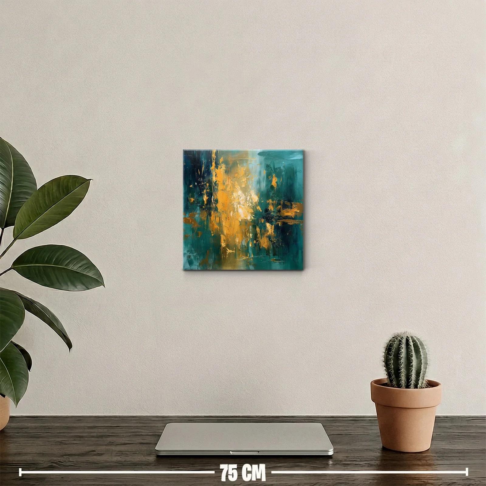 Cuadro abstracto con tonos dorados y verdes vibrantes — miniatura 2