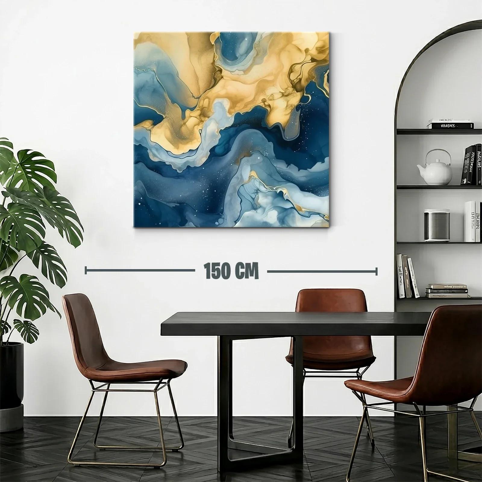 Composición abstracta en azul y dorado efecto fluido — miniatura 2