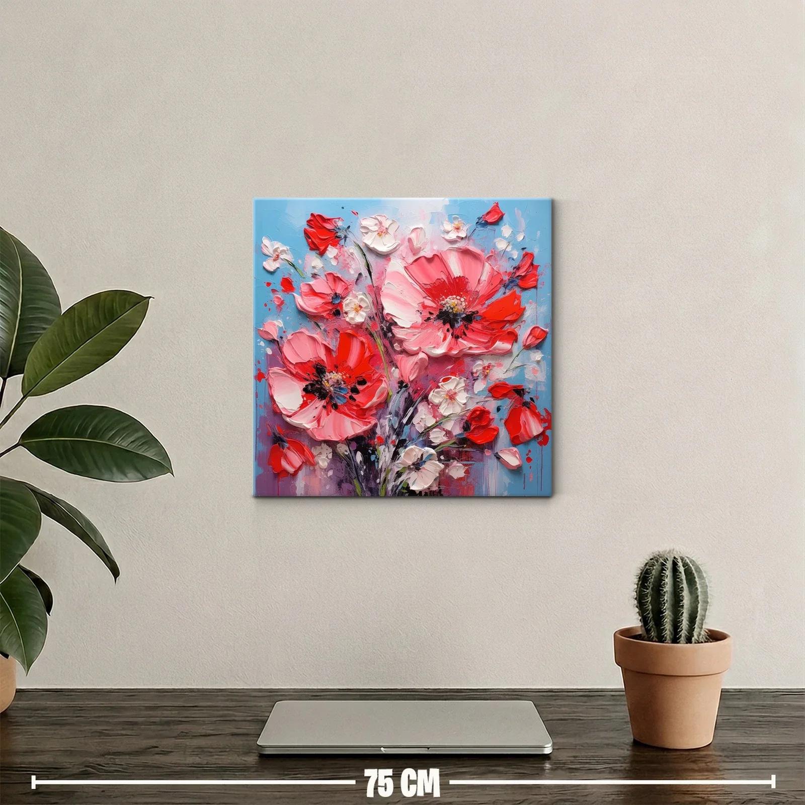 Cuadro con intenso ramo floral en vibrantes tonos rojos y rosas — miniatura 2