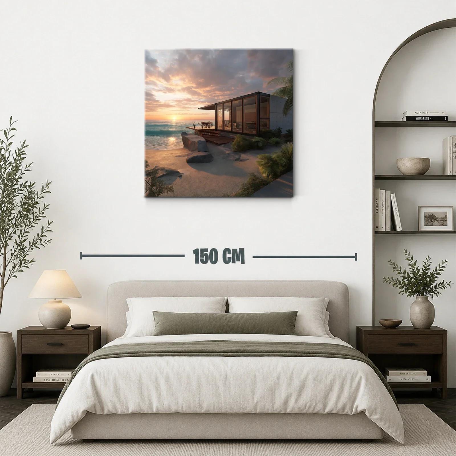 Atardecer frente al mar con casa moderna y paisaje natural — miniatura 3