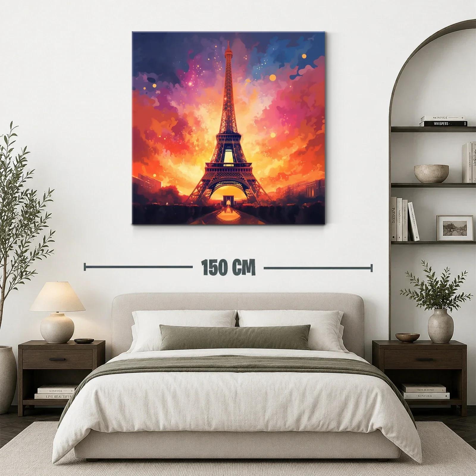 Atardecer vibrante con la Torre Eiffel iluminada en París — miniatura 3