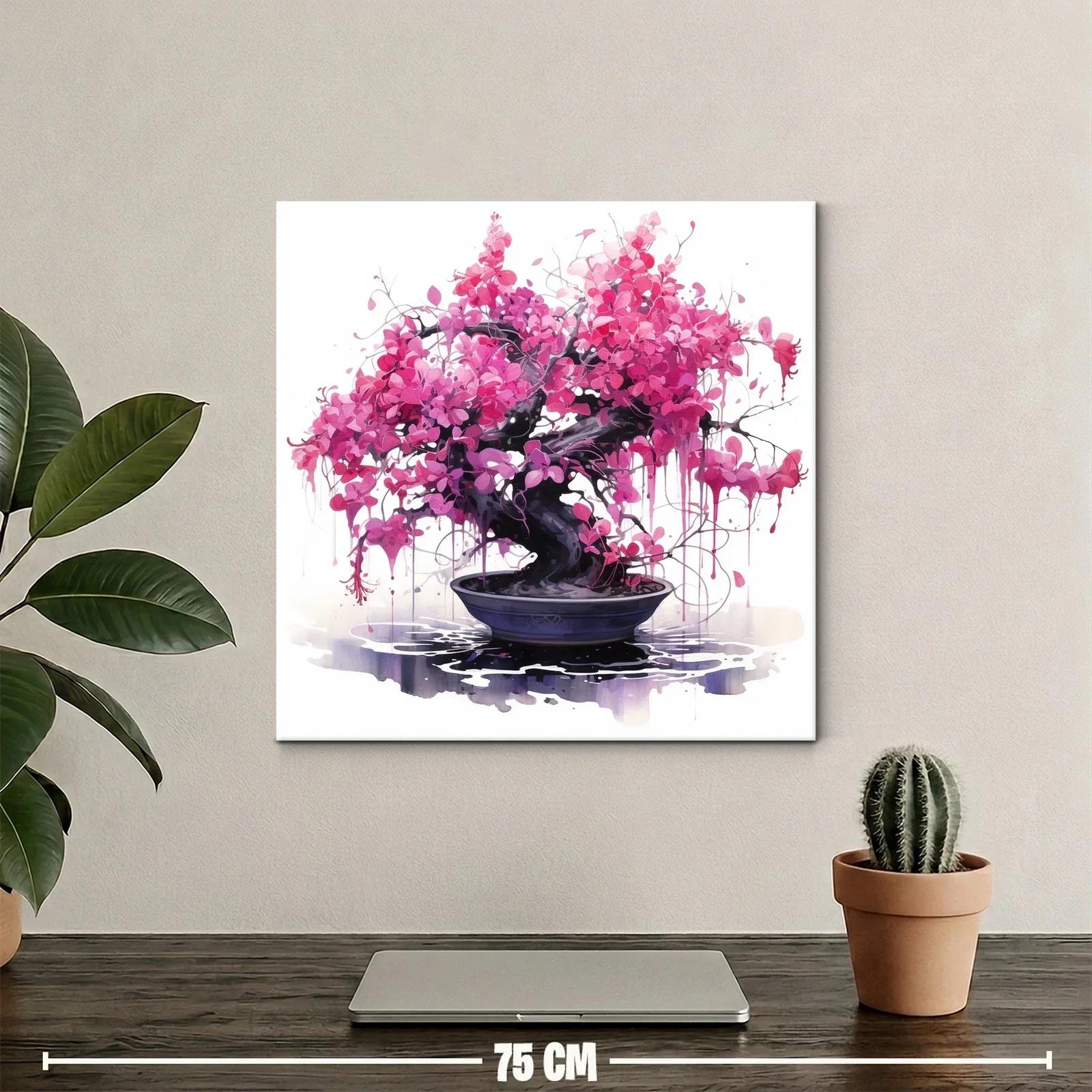 Bonsái en flor rosa vibrante sobre fondo luminoso blanco — miniatura 2