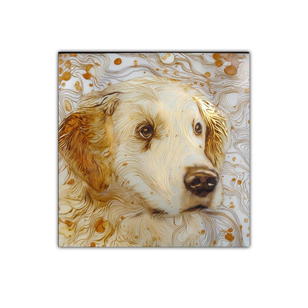 Retrato detallado de perro en tonos dorados y crema
