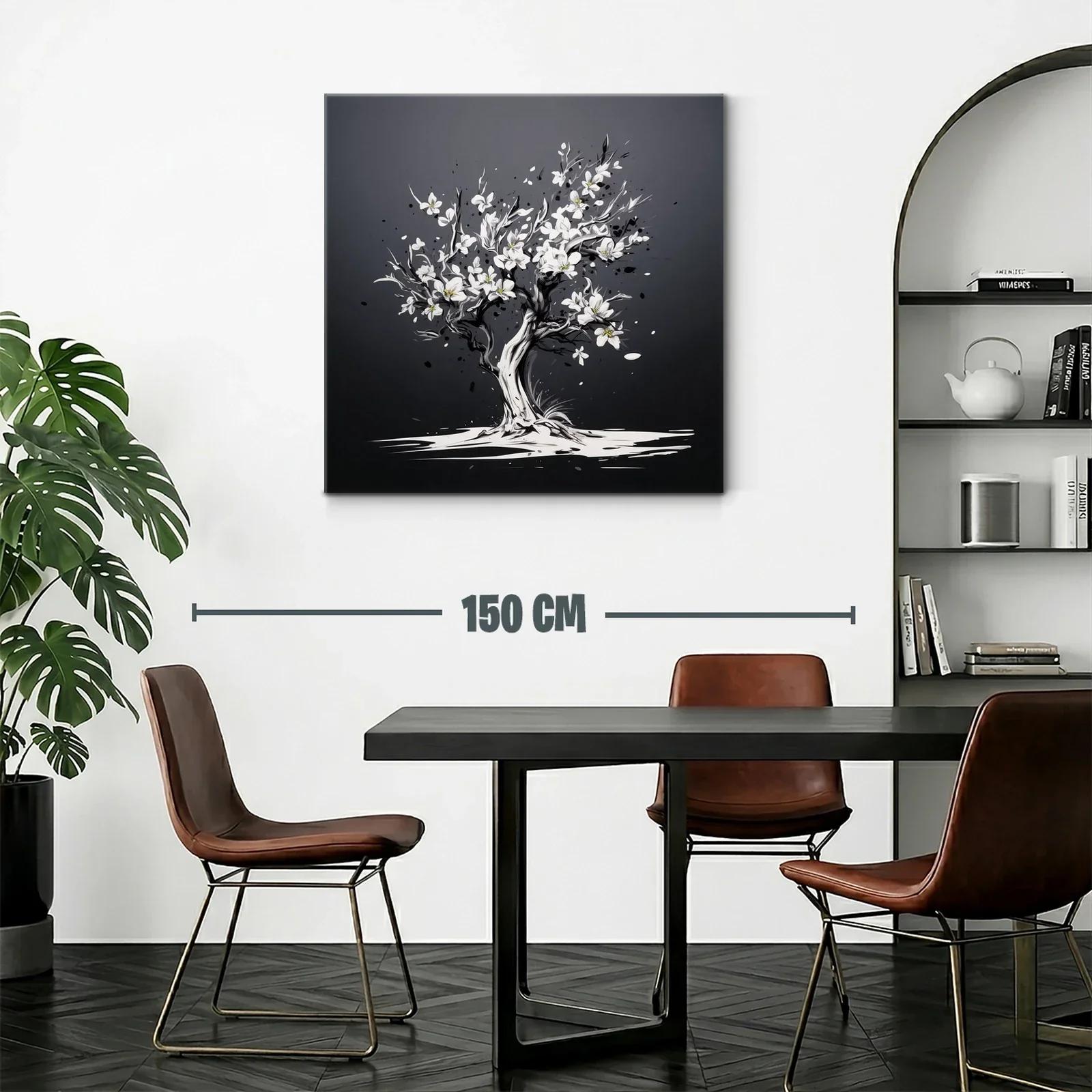 Árbol floreciente en tonos gris y blanco elegante — miniatura 2