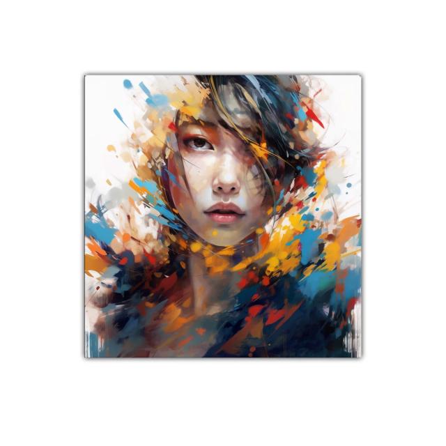 Retrato femenino con explosión de colores vibrantes