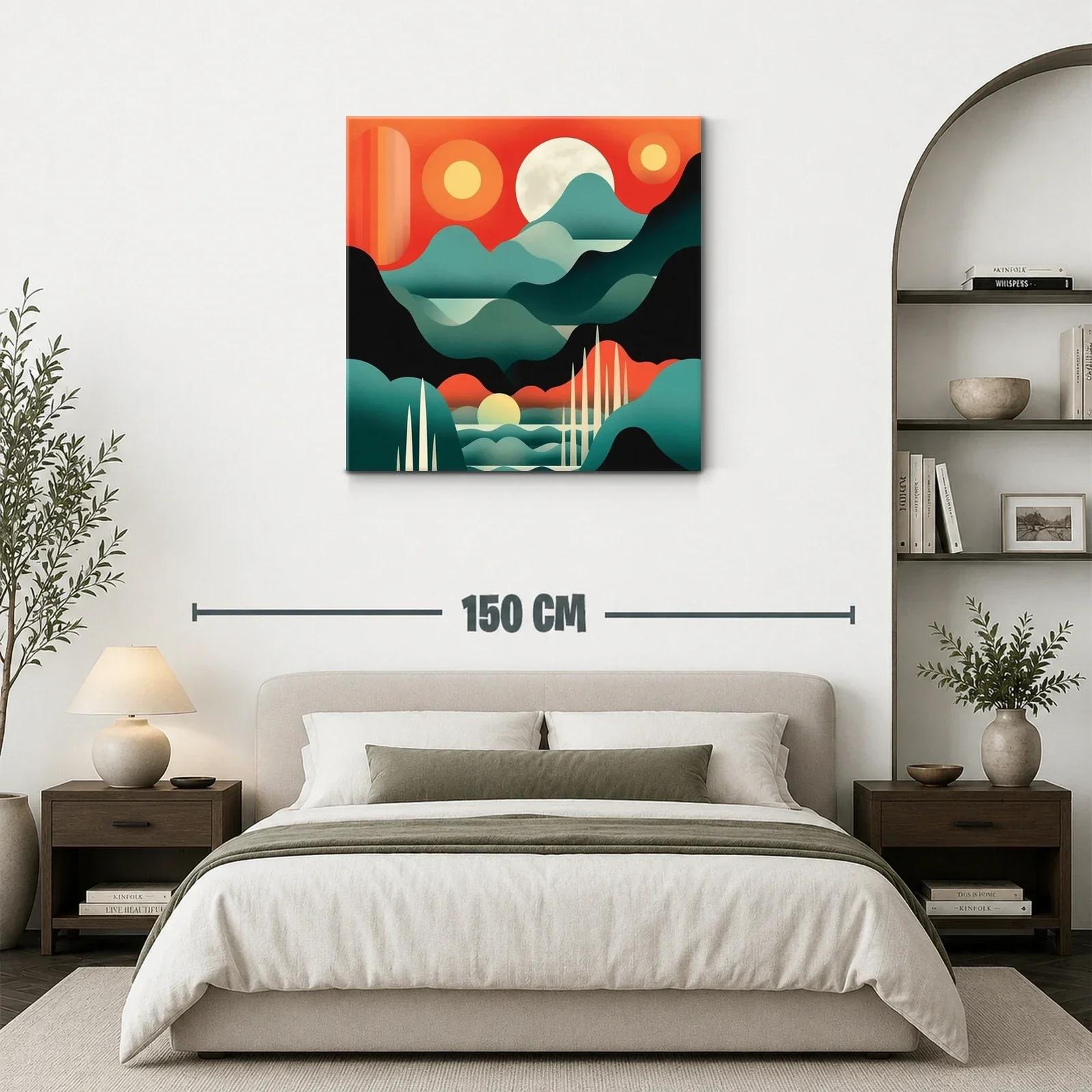 Cuadro moderno con paisaje abstracto y sol brillante — miniatura 3