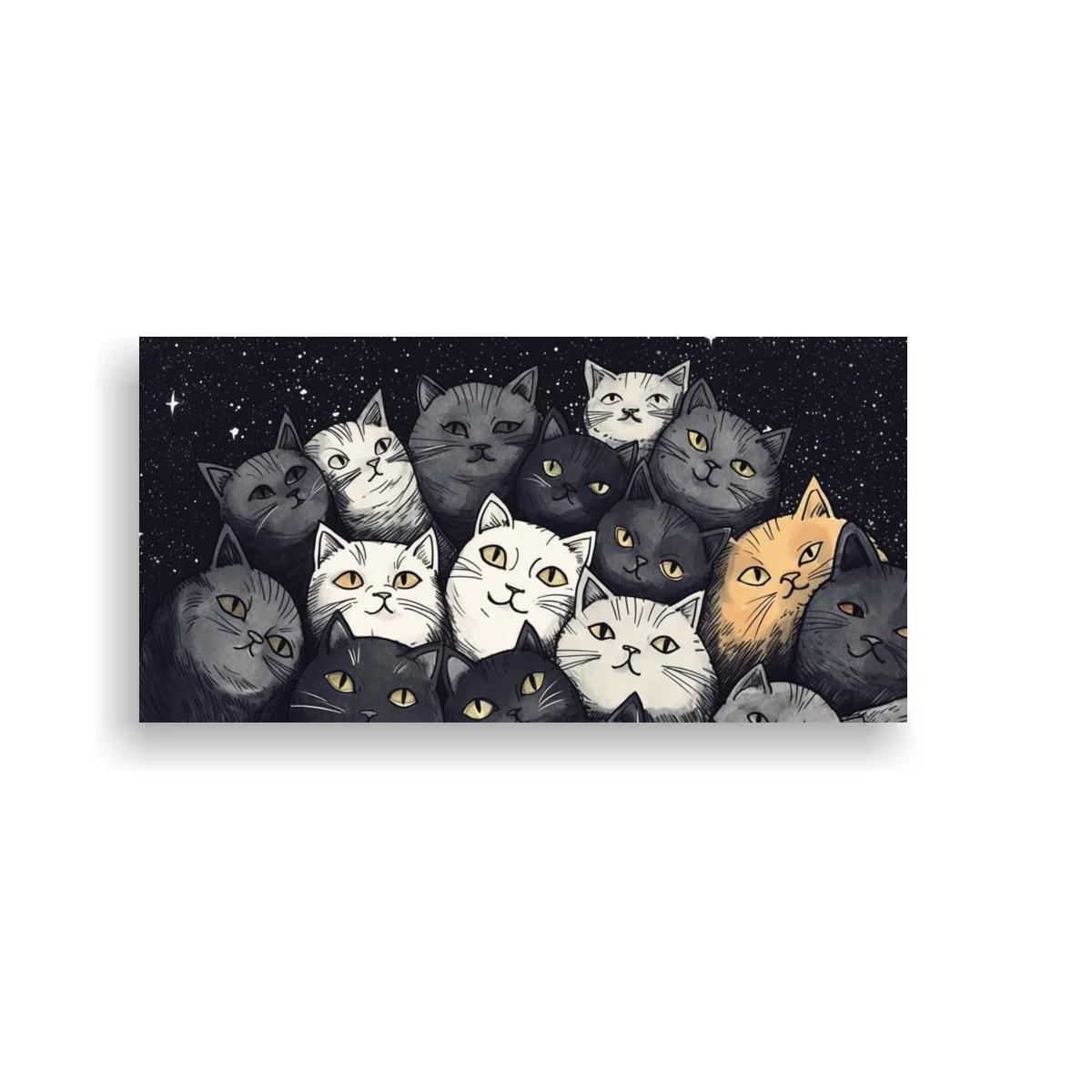 Cuadro grupo de gatos con fondo estrellado — imagen principal