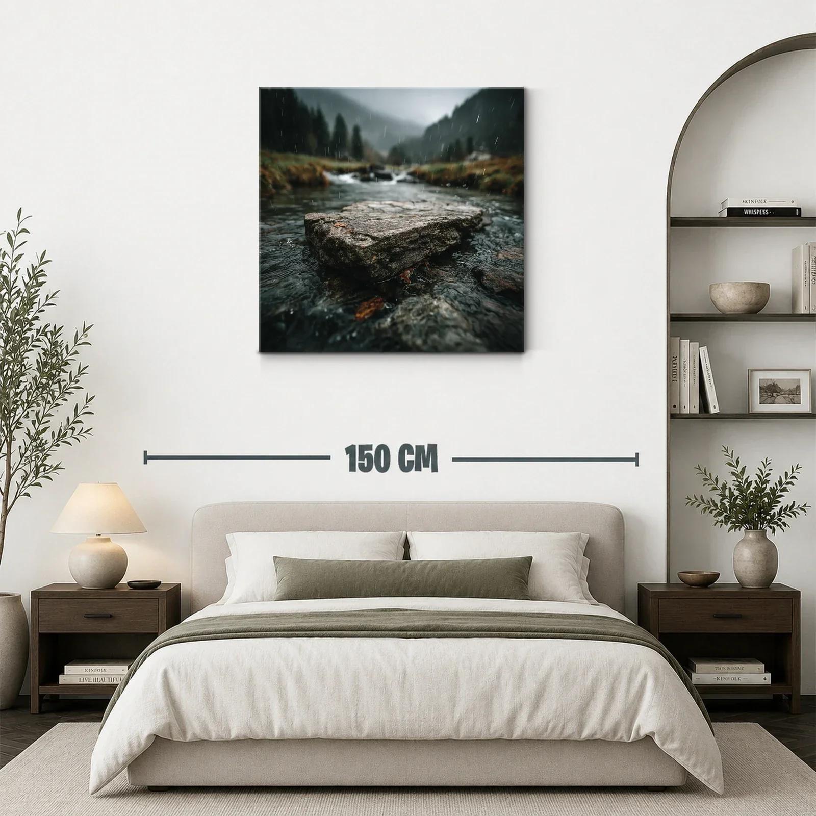 Paisaje natural con río y lluvia en tonos verdes y grises — miniatura 3