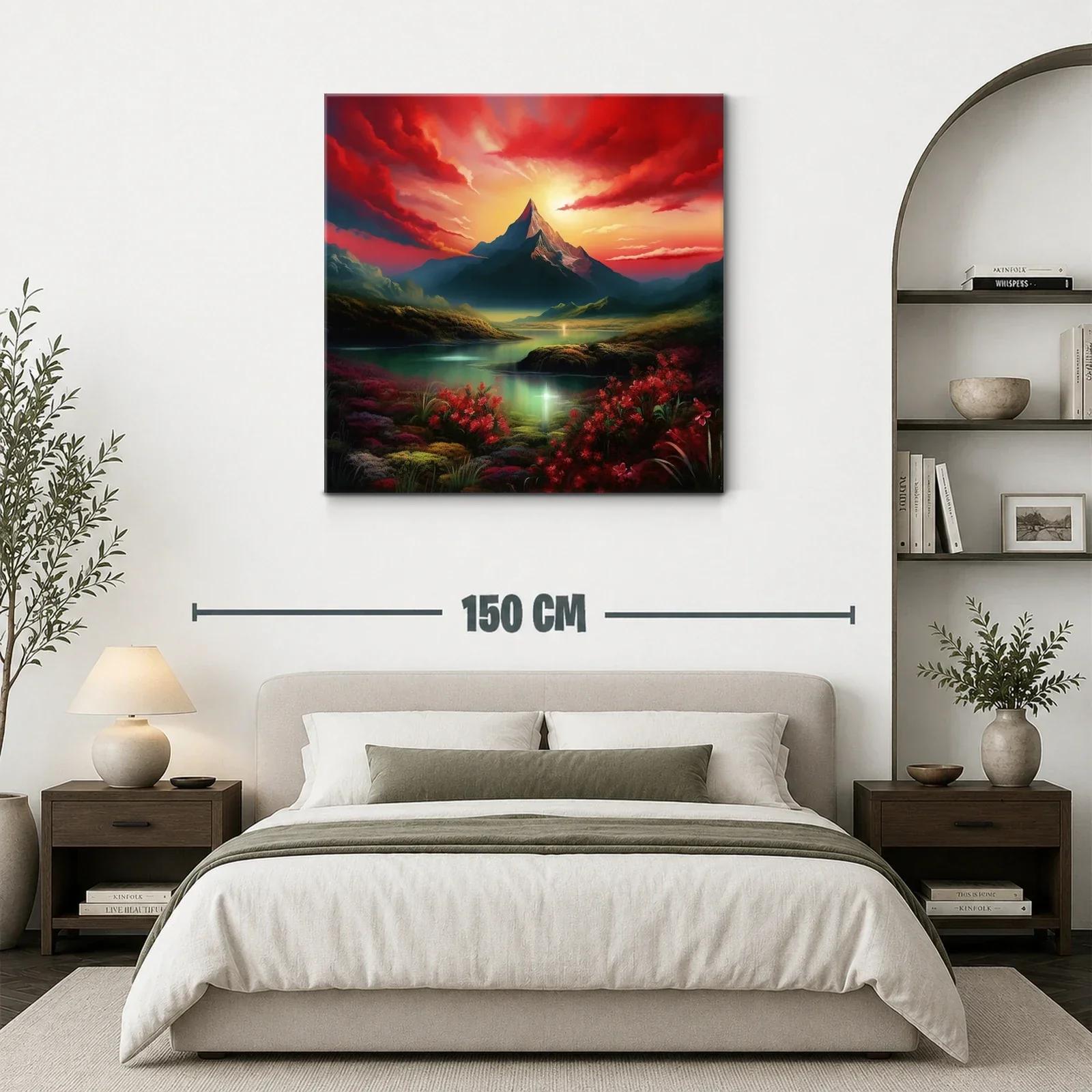 Paisaje Montañoso al Amanecer con Flores Rojas — miniatura 3