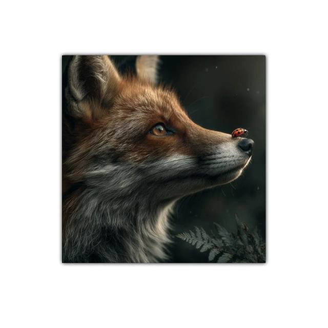 Retrato de zorro con mariquita en su nariz