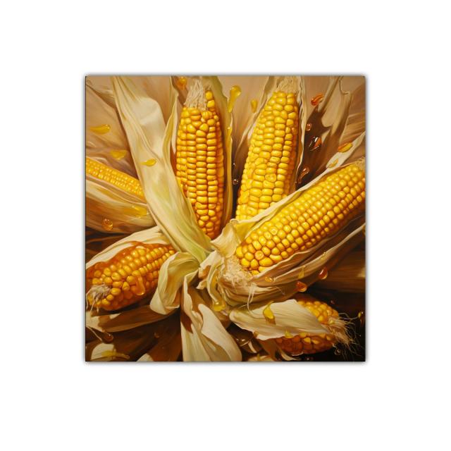 Cuadro decorativo de mazorcas de maíz en tonos cálidos