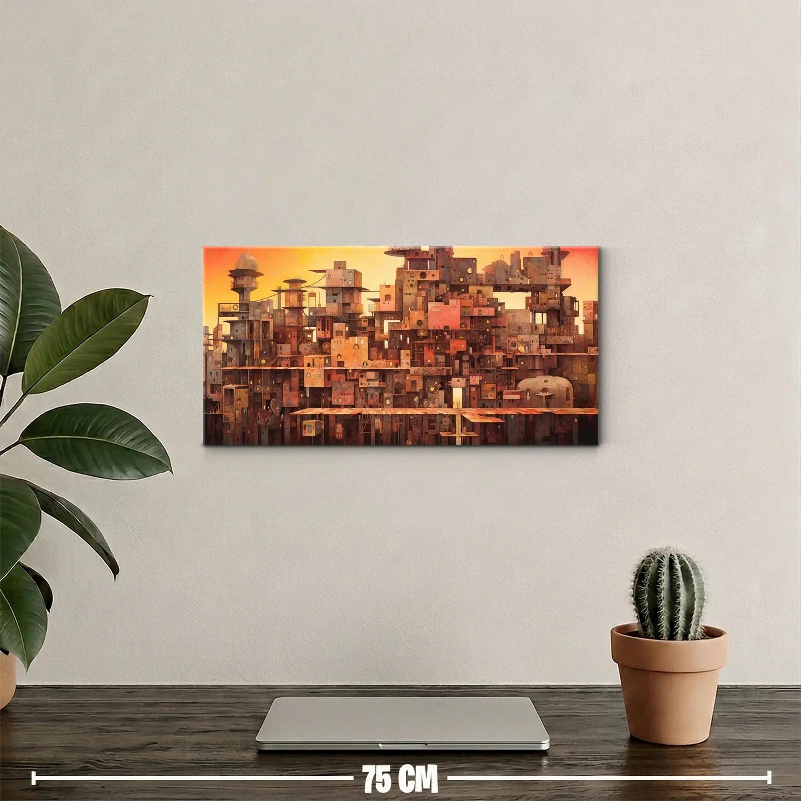 Cuadro ciudad de casas apiladas con skyline irregular — miniatura 2