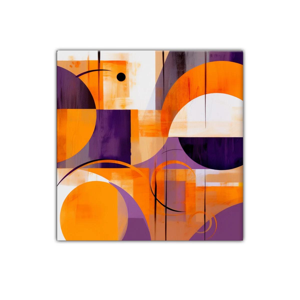 Cuadro abstracto con formas circulares en tonos naranja y morado