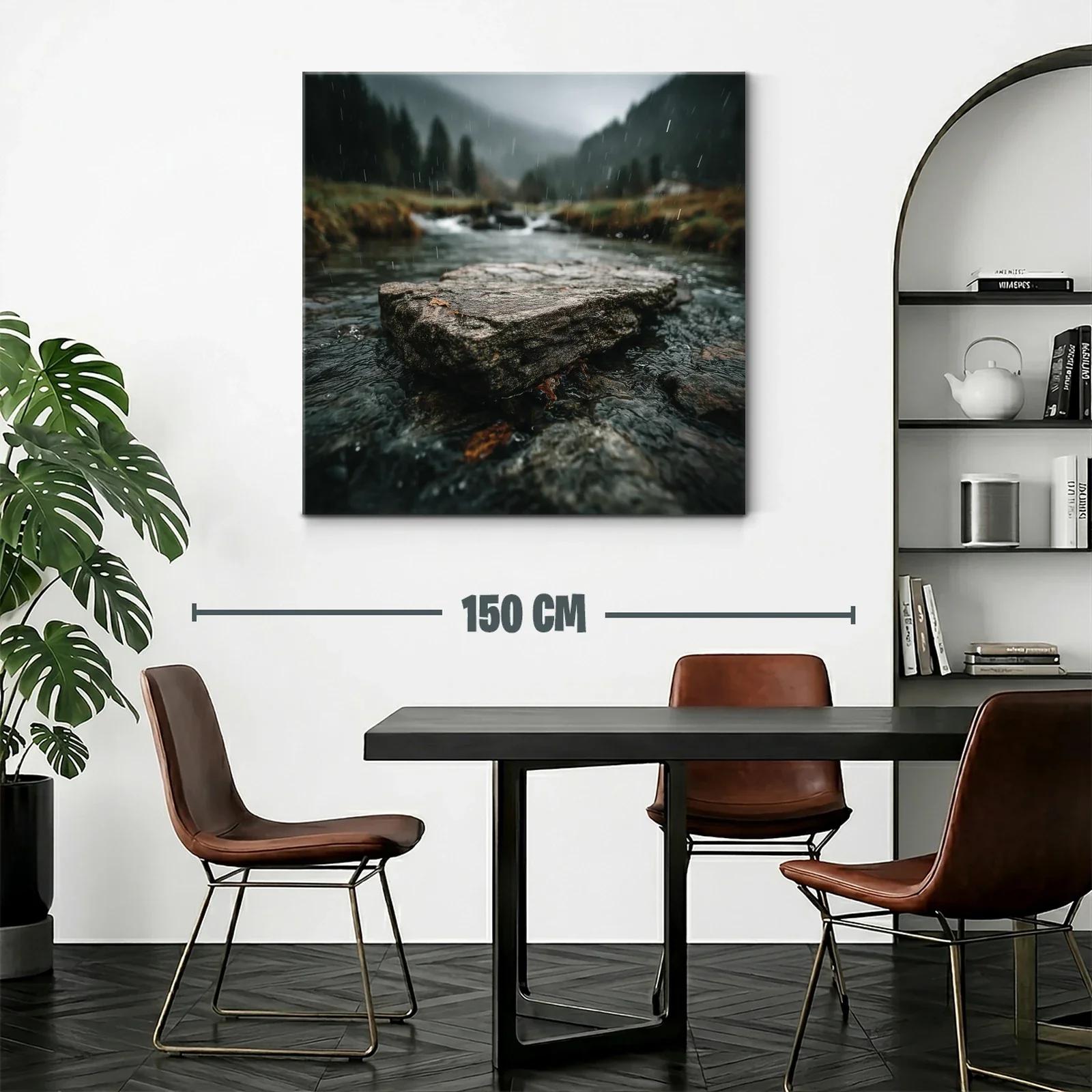 Paisaje natural con río y lluvia en tonos verdes y grises — miniatura 2