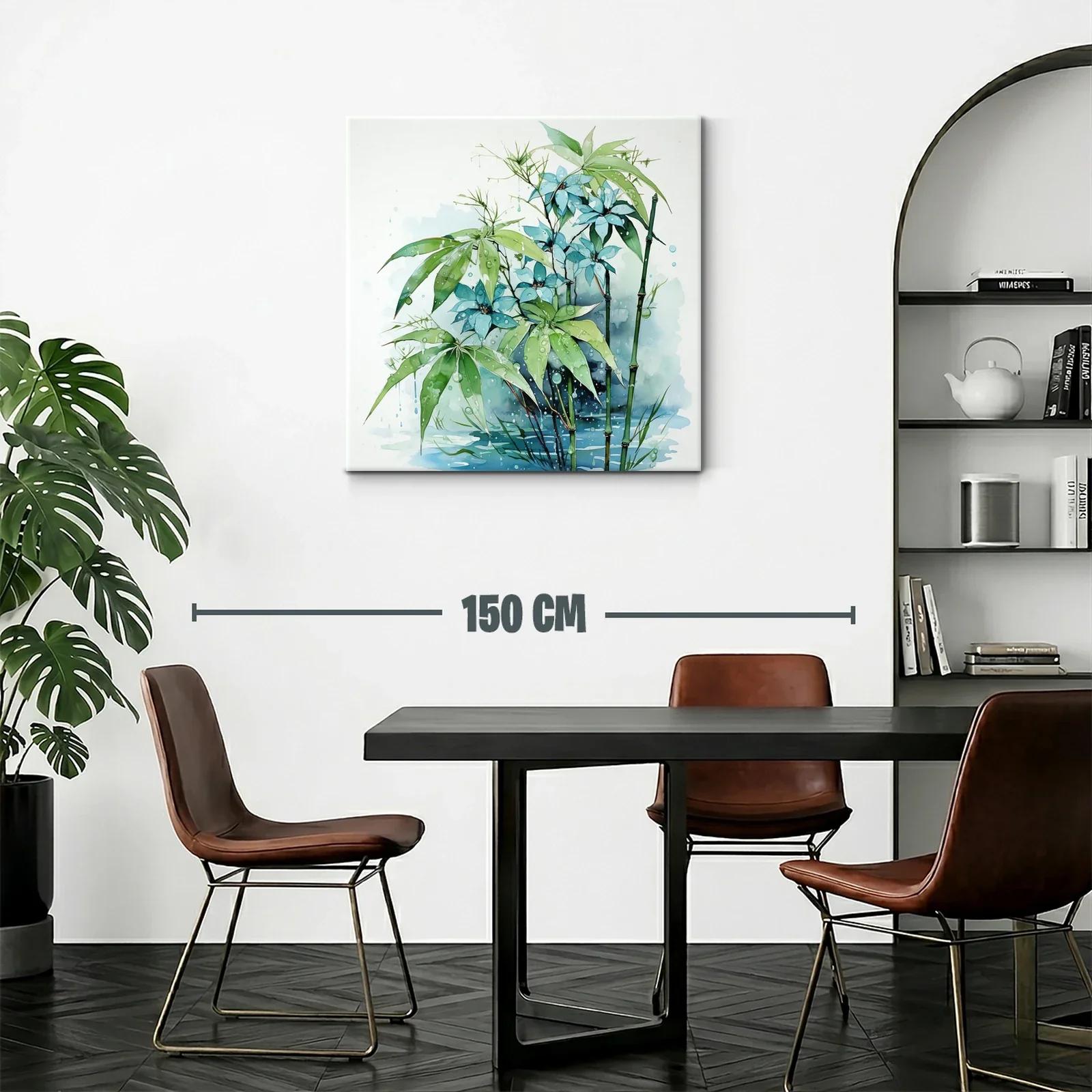 Cuadro con flores azules y hojas verdes en ambiente húmedo — miniatura 2
