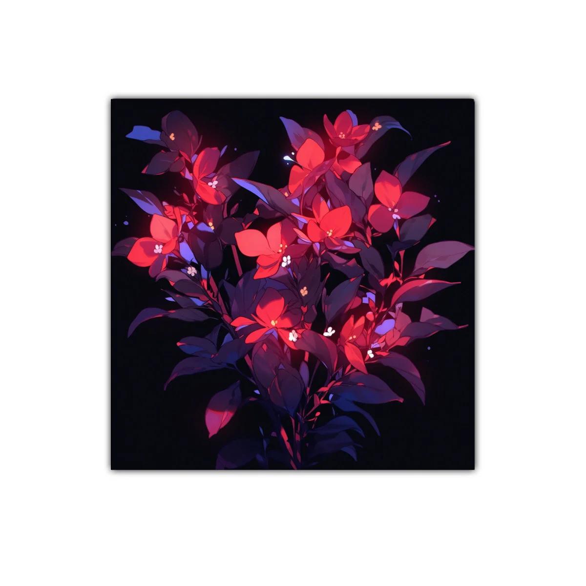 Ramo vibrante con flores rojas y hojas violetas intensas — imagen principal