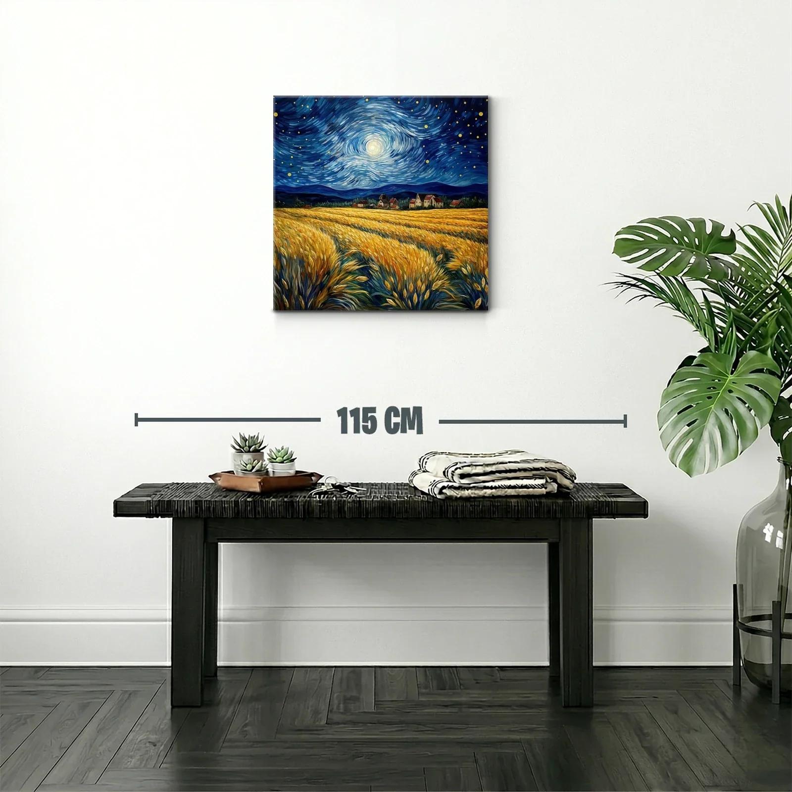Paisaje nocturno con campo de trigo y cielo estrellado — miniatura 2