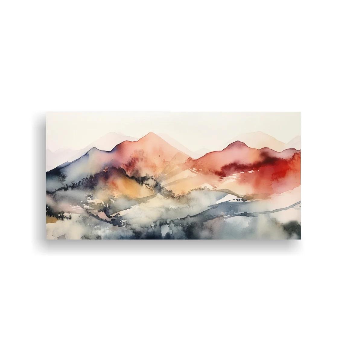 Cuadro cordillera de montañas con bruma coral