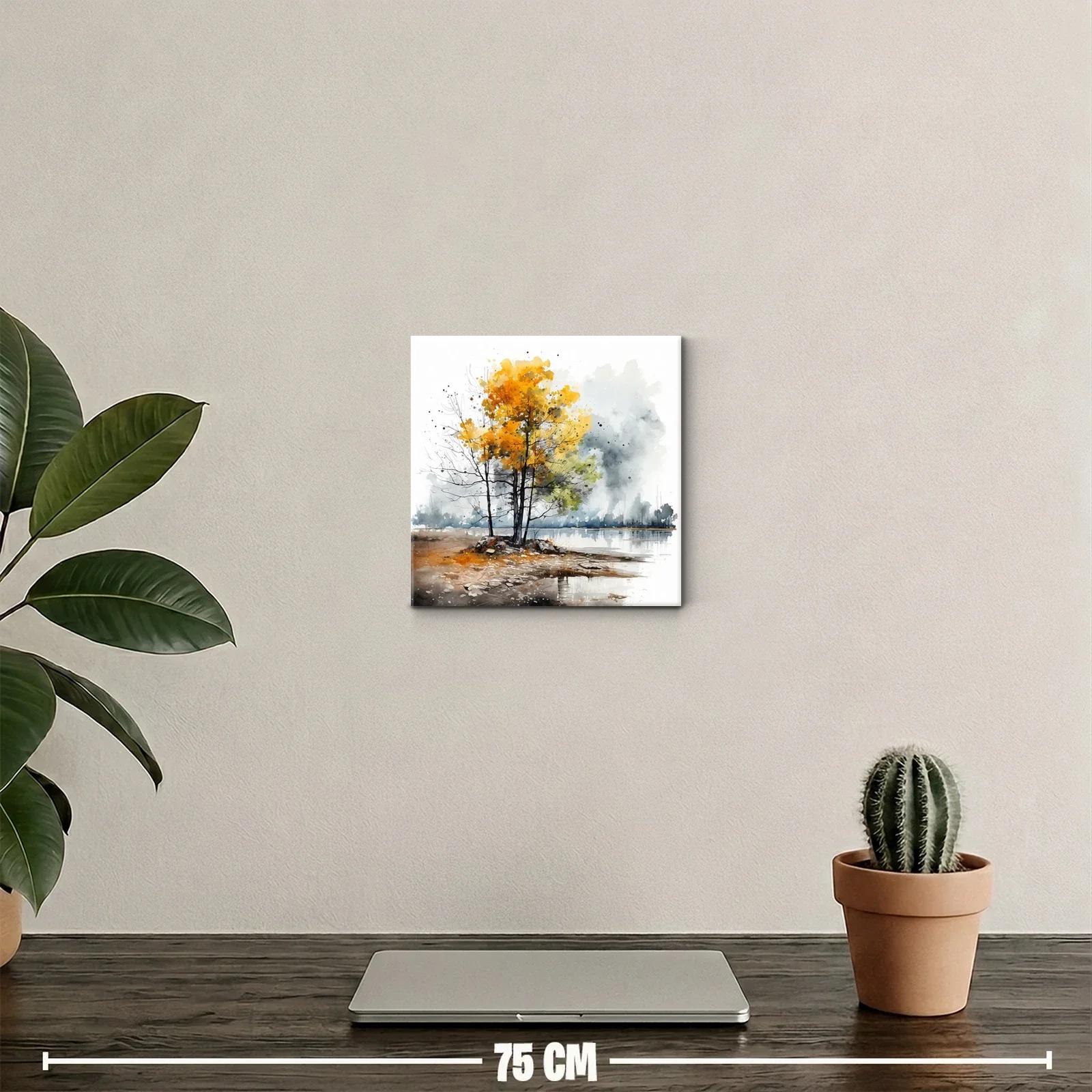 Paisaje otoñal con árboles dorados junto al lago — miniatura 2