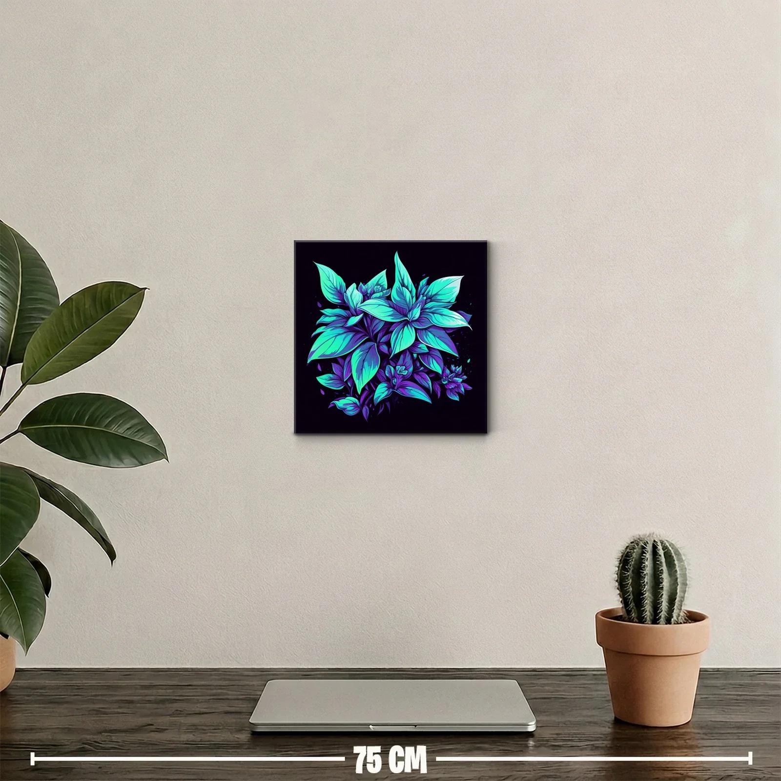 Cuadro decorativo hojas vibrantes en tonos azules y morados — miniatura 2