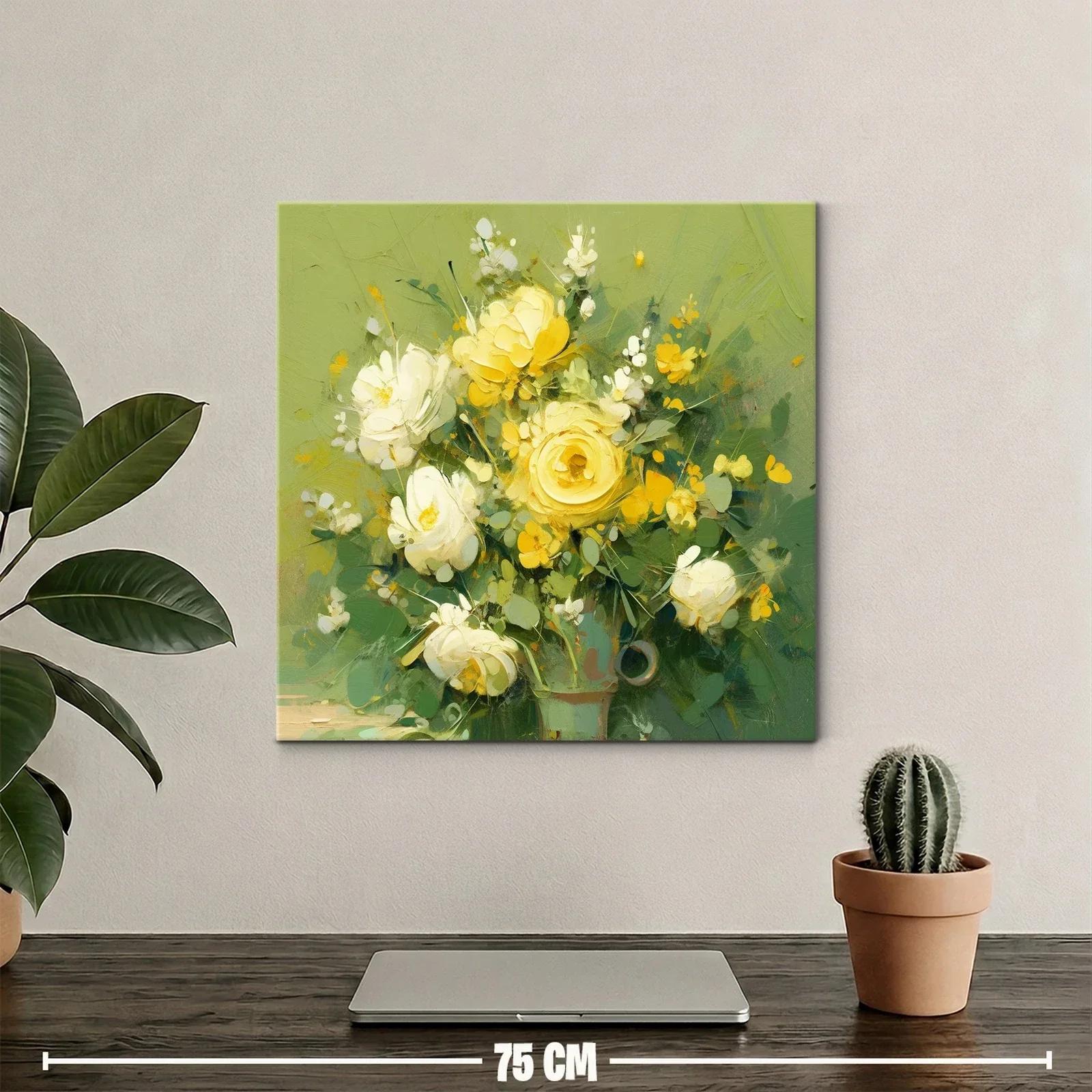 Cuadro floral con vibrantes tonos amarillos y verdes — miniatura 2