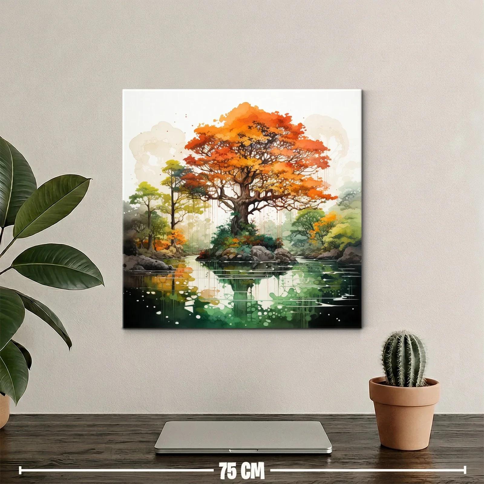 Árbol otoñal reflejado en lago sereno con naturaleza vibrante — miniatura 2