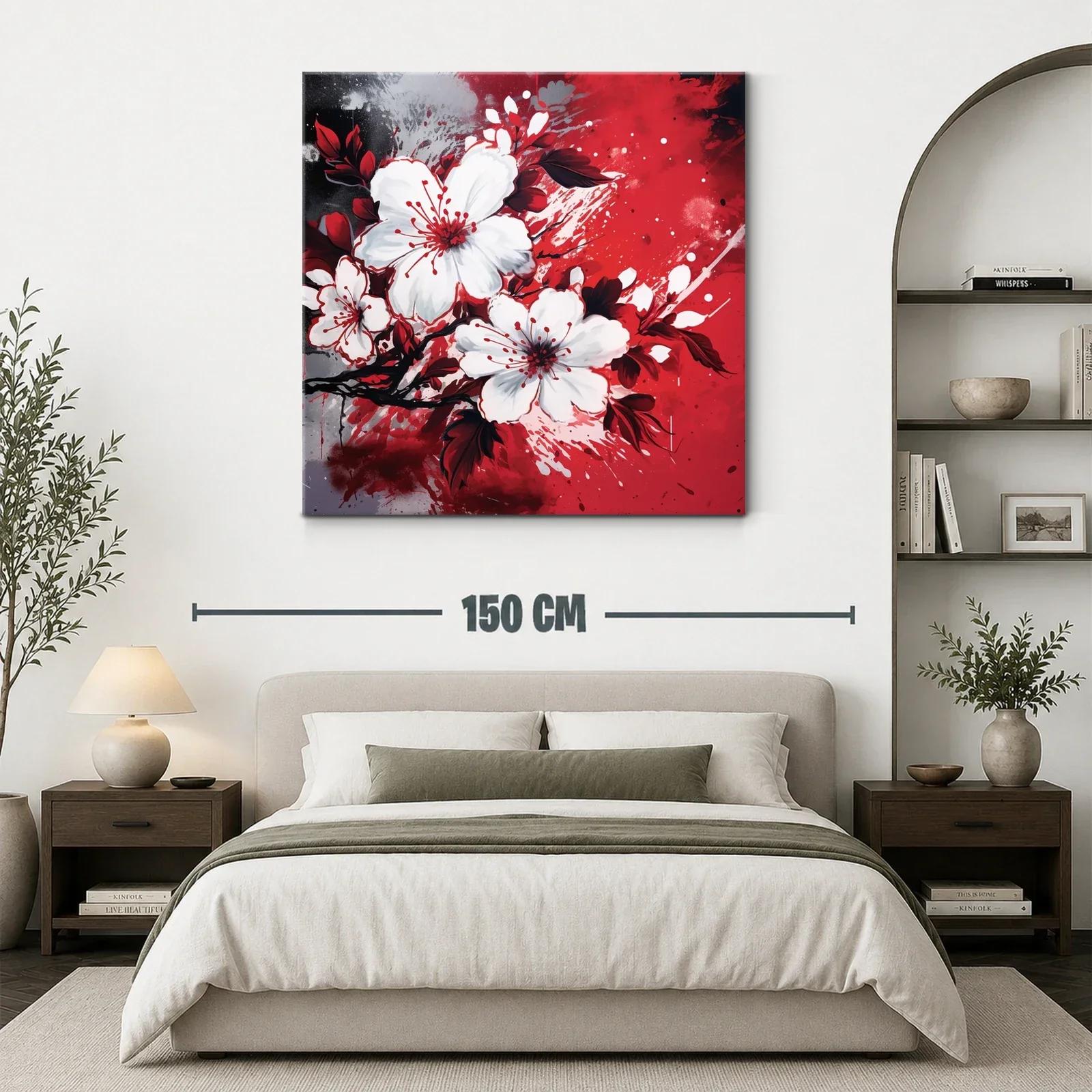 Flores blancas vibrantes sobre fondo rojo y negro moderno — miniatura 3