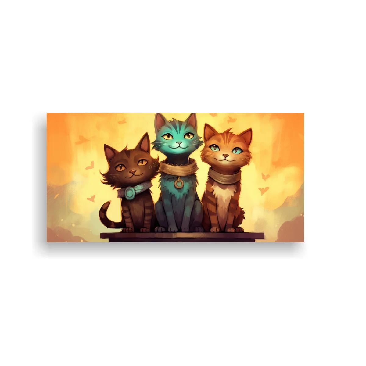 Cuadro tres gatos con mariposas y fondo anaranjado — imagen principal