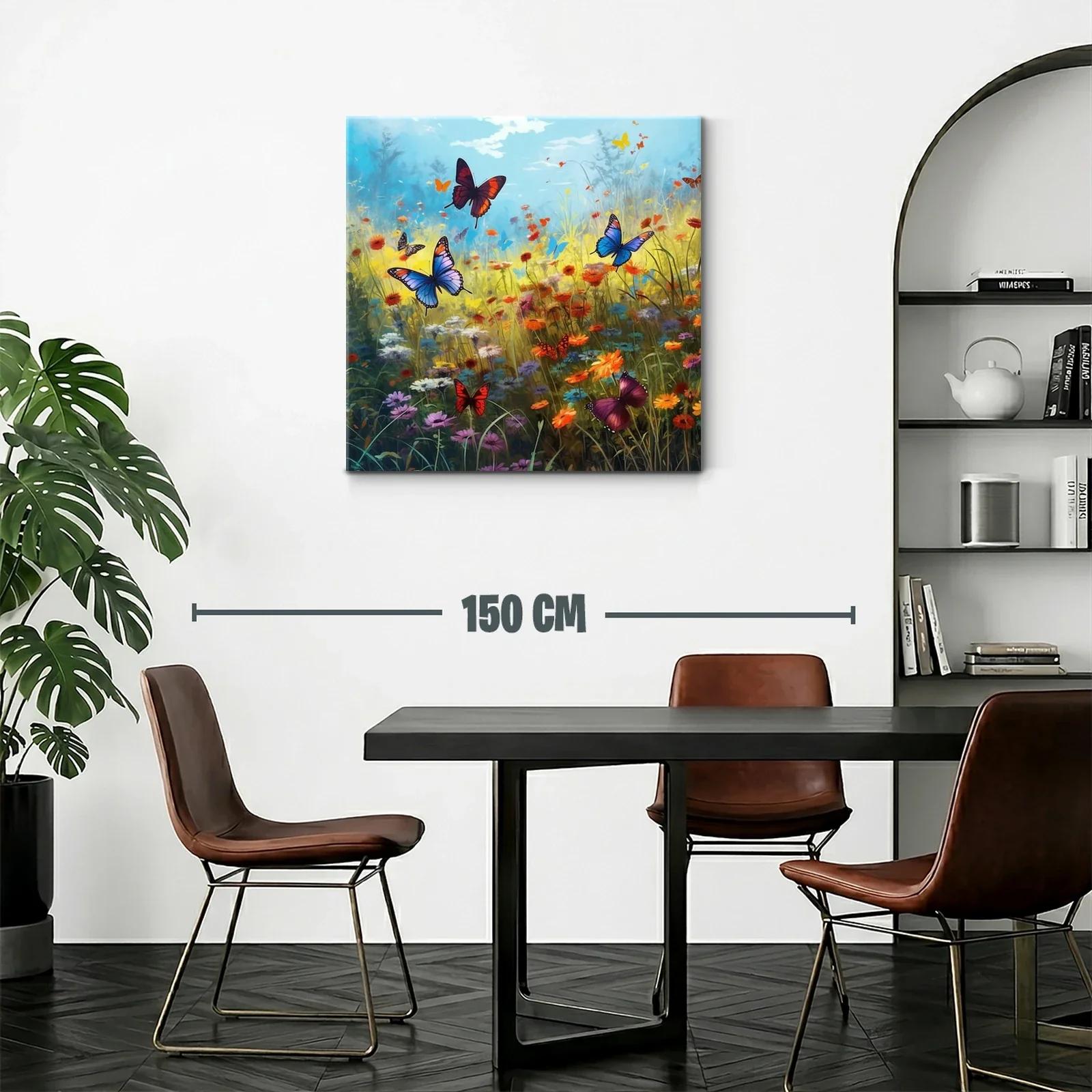 Mariposas sobre campo de flores silvestres en brillante día soleado — miniatura 2