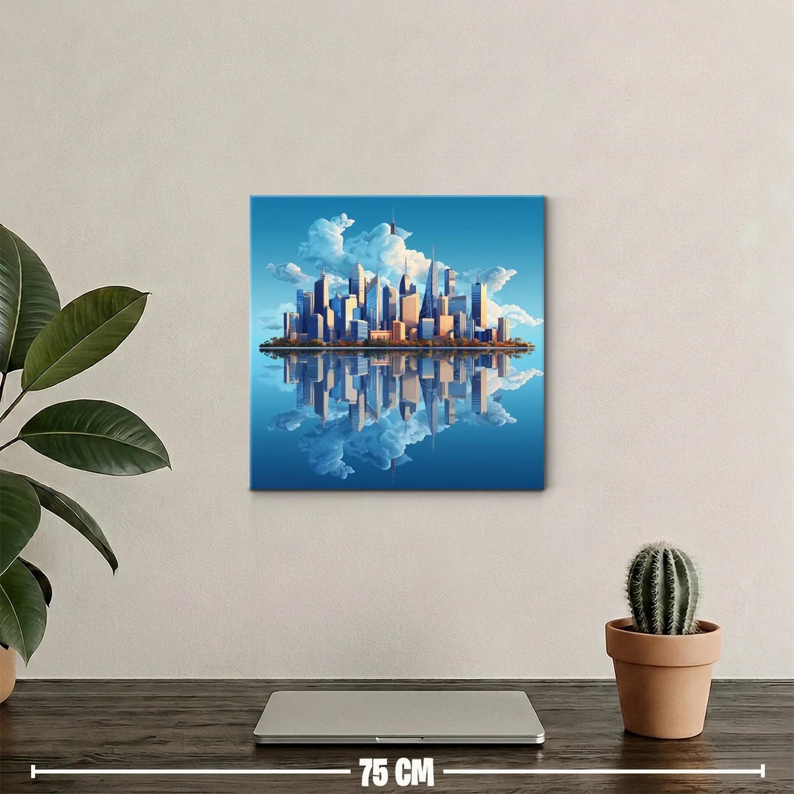 Horizonte urbano con reflejo sereno y cielo despejado — miniatura 2