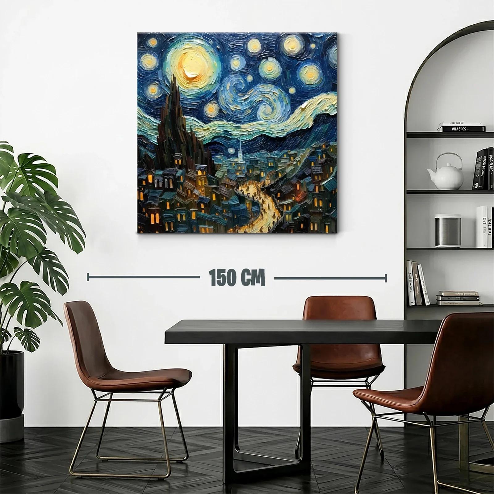 Cielo estrellado sobre un pueblo iluminado en la noche — miniatura 2