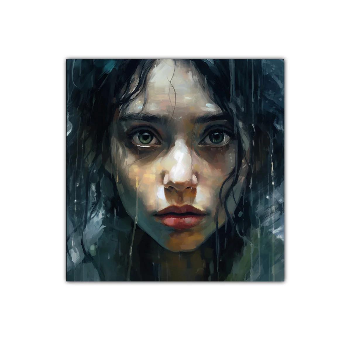 Retrato intenso de mujer en tonos fríos y melancólicos