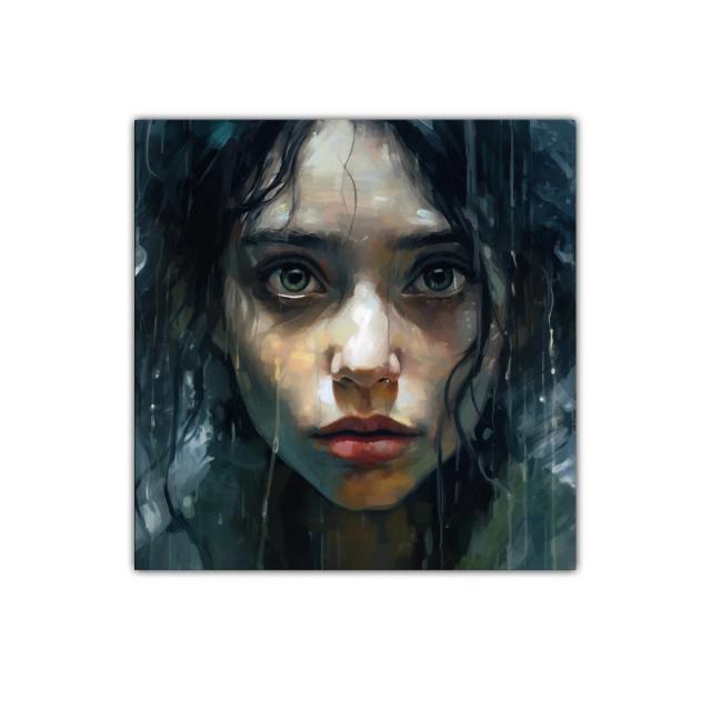 Retrato intenso de mujer en tonos fríos y melancólicos