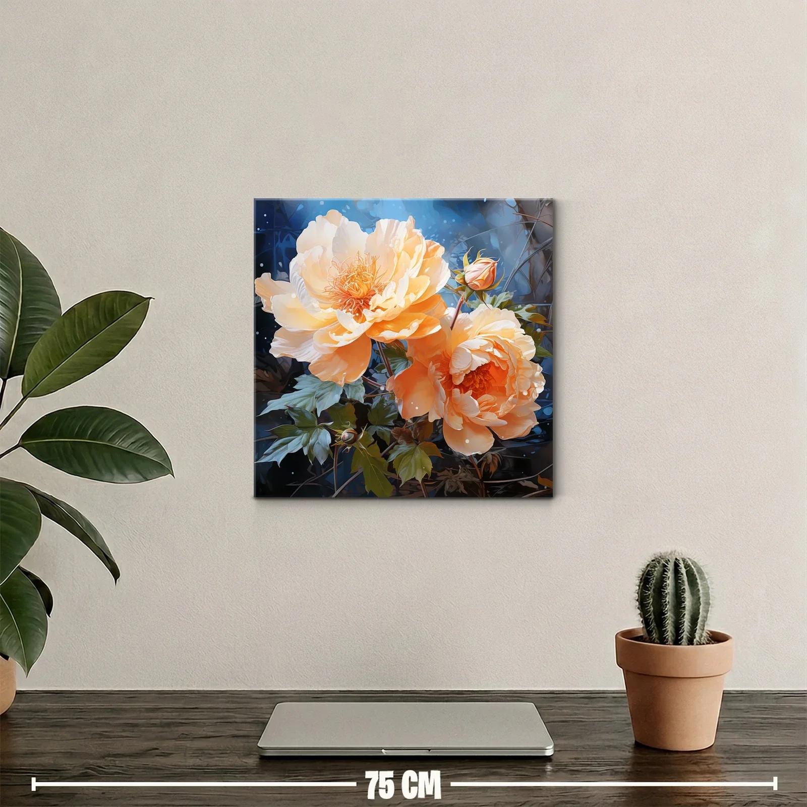 Cuadro con delicadas flores en tonos durazno y azul noche — miniatura 2
