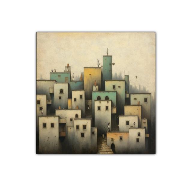 Ciudad Onírica con Figuras Silenciosas y Arquitectura Suave