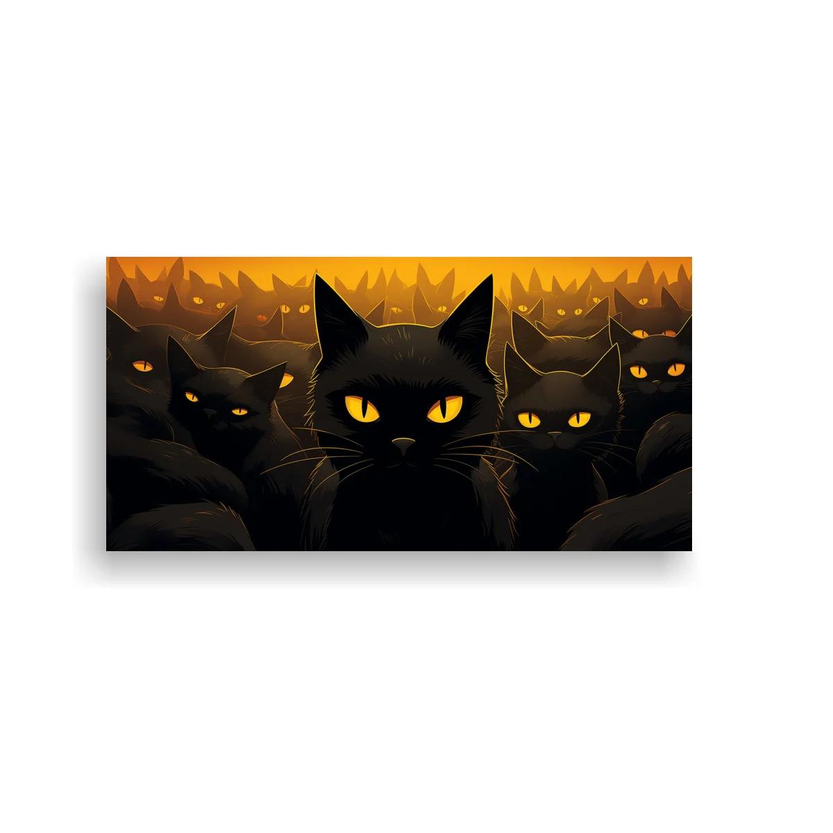 Cuadro gatos negros de ojos amarillos en capas