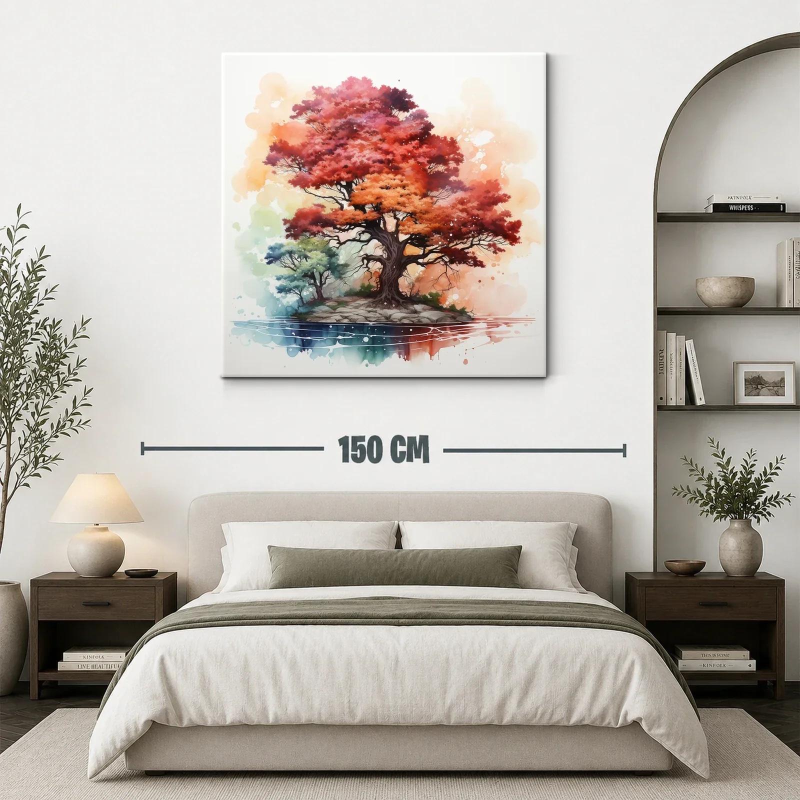 Árbol vibrante en isla con tonos otoño y acuarela — miniatura 3