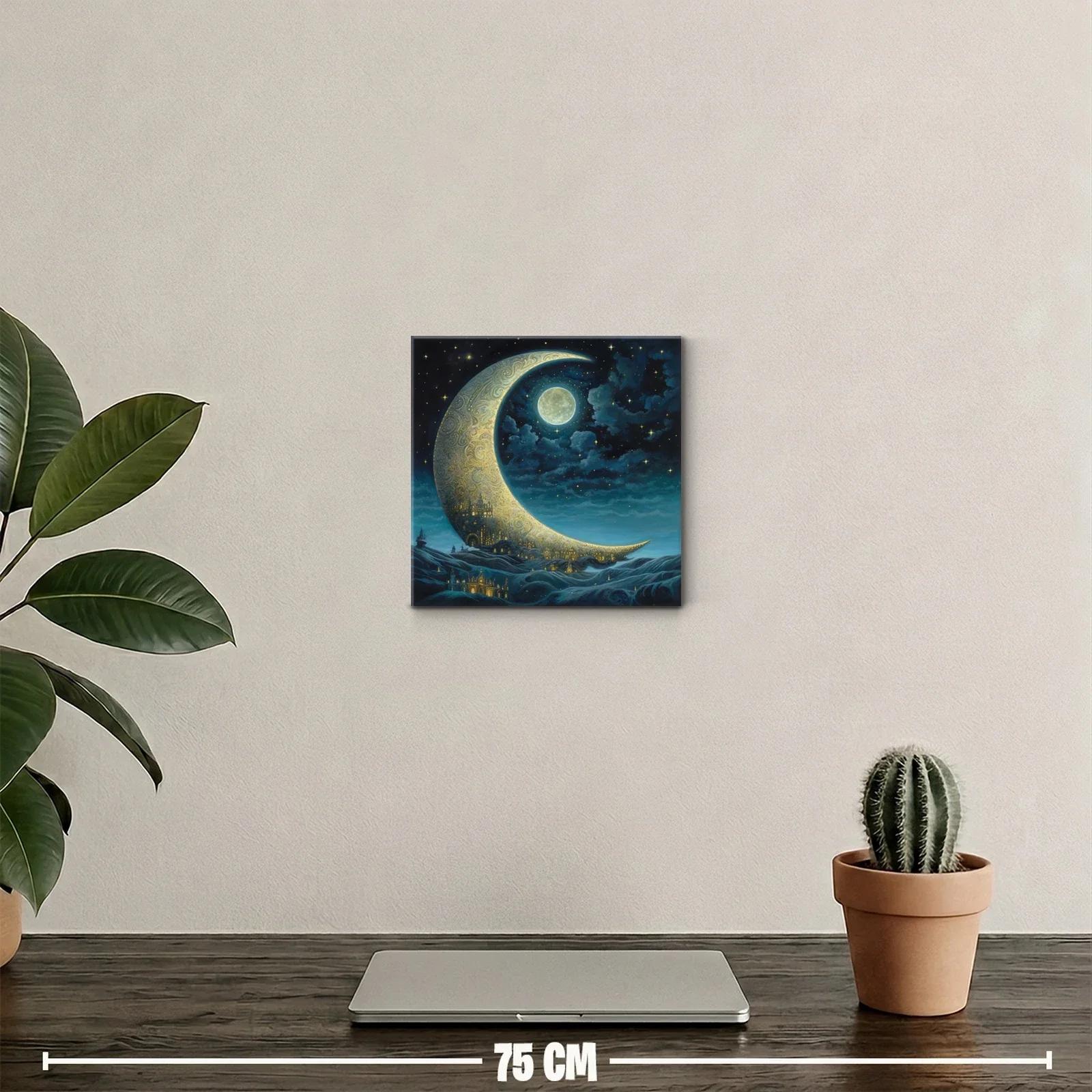 Paisaje nocturno con luna creciente y ciudad dorada — miniatura 2
