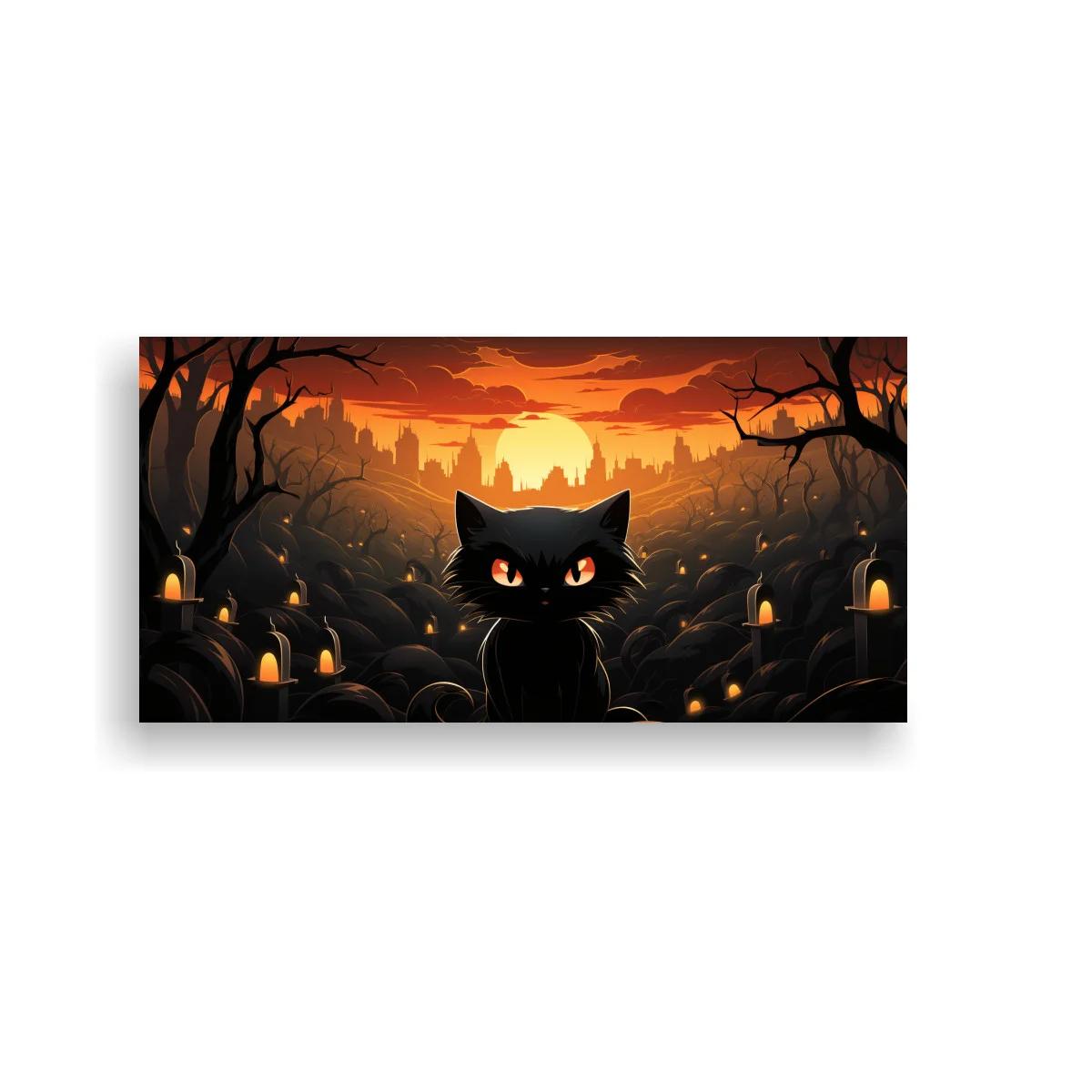 Cuadro gato negro con resplandor en el horizonte — imagen principal