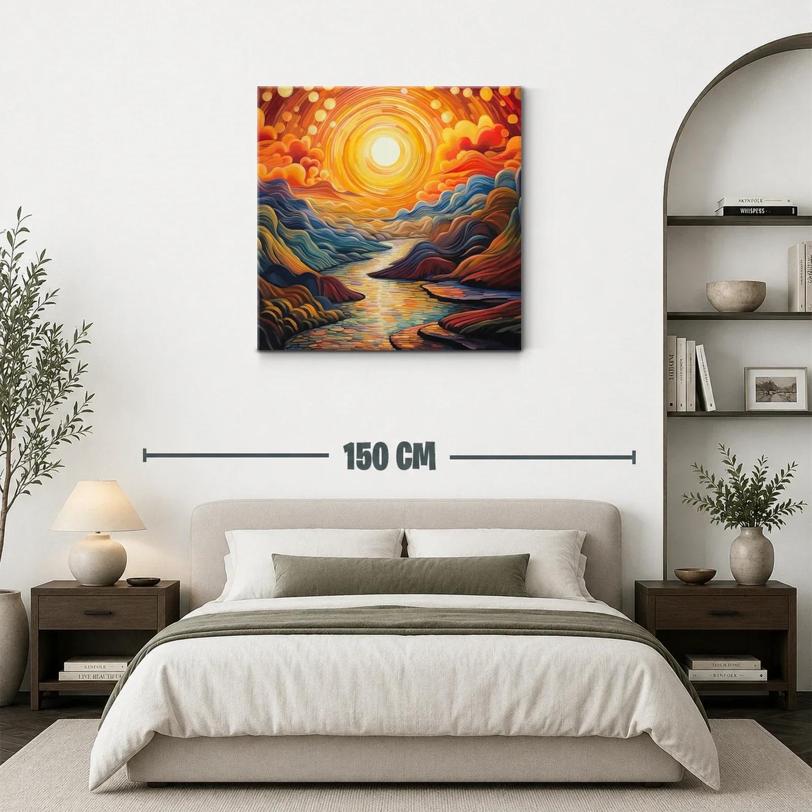 Paisaje vibrante con río iluminado por sol radiante — miniatura 3