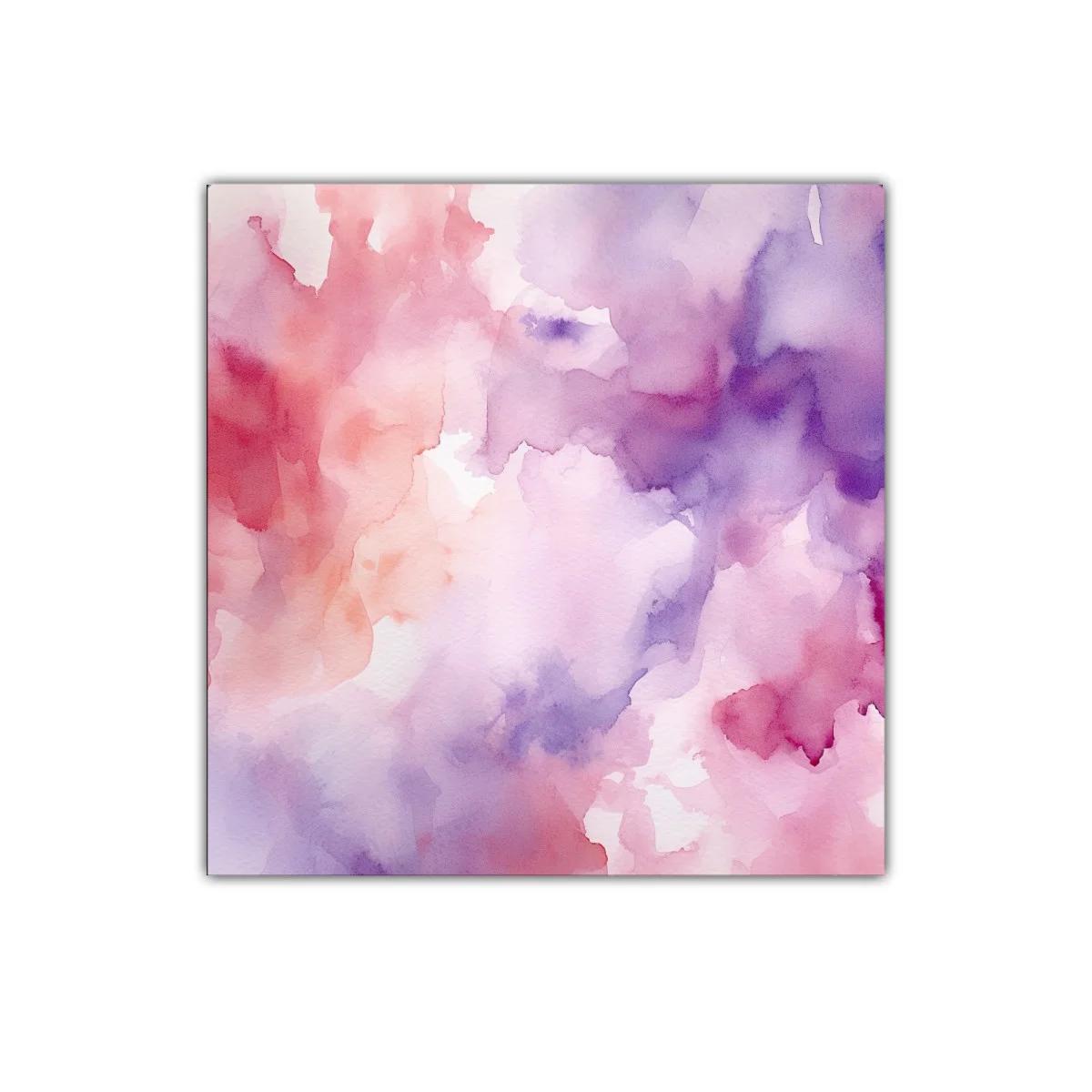 Cuadro decorativo con acuarela en tonos rosas y lilas