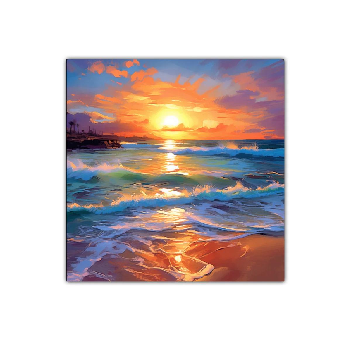 Atardecer vibrante con olas en playa serena — imagen principal