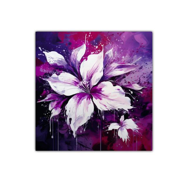 Flor vibrante en tonos morados y blancos con efecto artístico