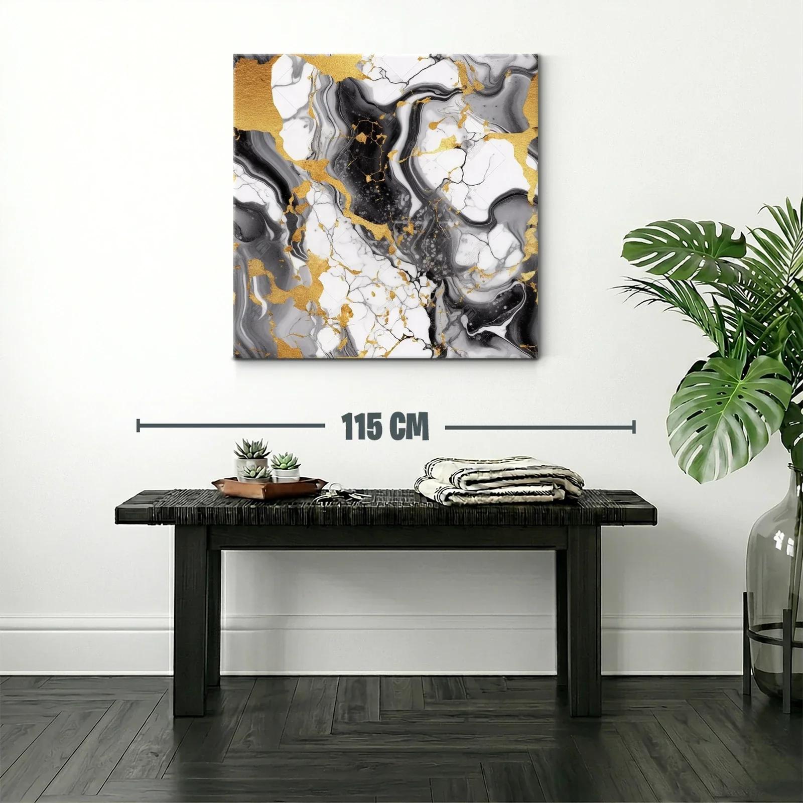 Arte abstracto con vetas doradas en tonos blanco y negro — miniatura 2