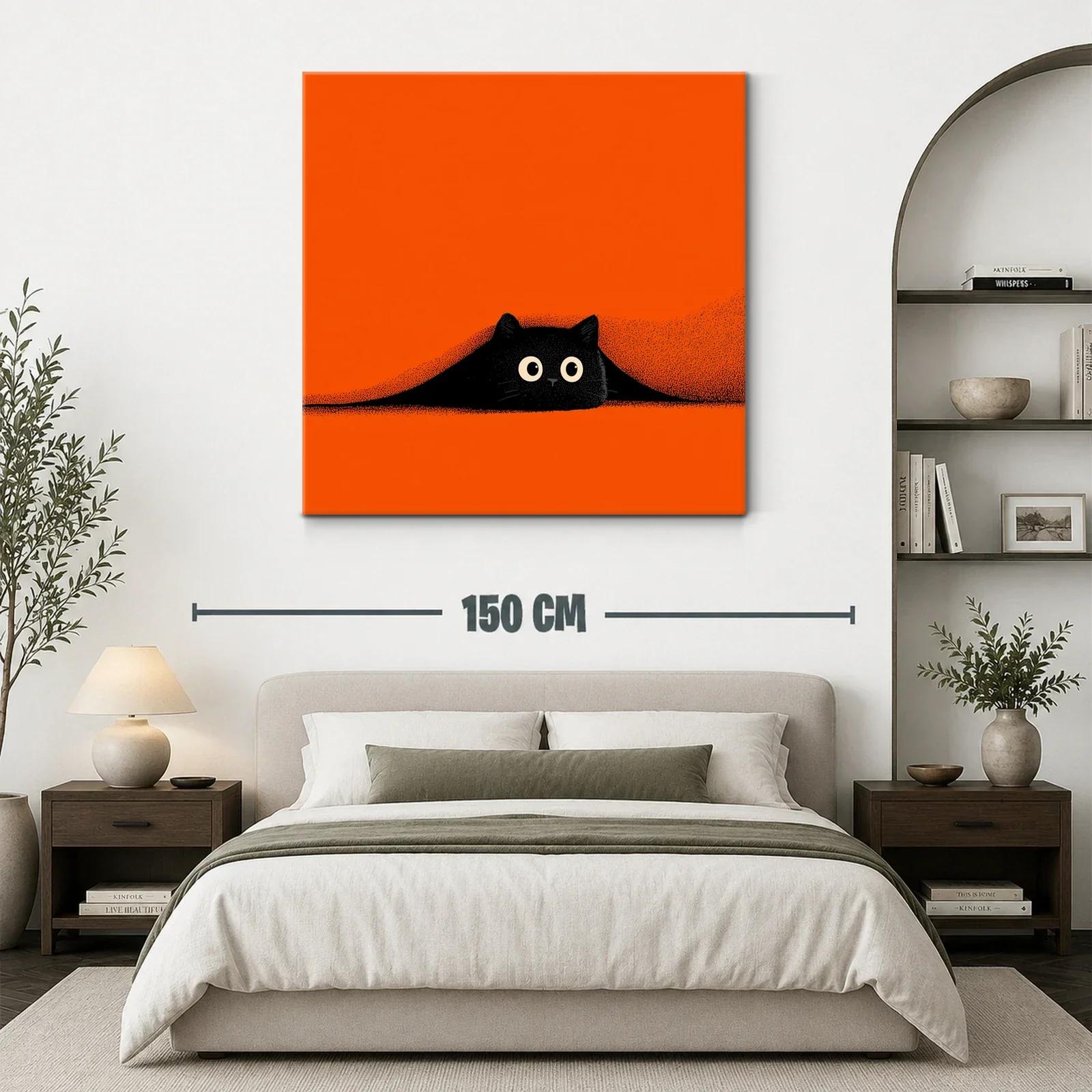 Gato negro sorprendido en fondo naranja vibrante — miniatura 3